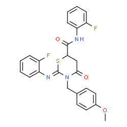 ChemSpider 2D Image | (2Z)-N-(2-Fluorophenyl)-2-[(2-fluorophenyl)imino]-3-(4-methoxybenzyl)-4-oxo-1,3-thiazinane-6-carboxamide | C25H21F2N3O3S