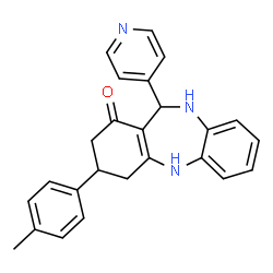 ChemSpider 2D Image | 3-(4-Methylphenyl)-11-(4-pyridinyl)-2,3,4,5,10,11-hexahydro-1H-dibenzo[b,e][1,4]diazepin-1-one | C25H23N3O