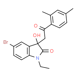 ChemSpider 2D Image | 5-Bromo-3-[2-(2,4-dimethylphenyl)-2-oxoethyl]-1-ethyl-3-hydroxy-1,3-dihydro-2H-indol-2-one | C20H20BrNO3