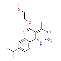 ChemSpider 2D Image | 2-Methoxyethyl 6-(4-isopropylphenyl)-4-methyl-2-sulfanyl-1,6-dihydropyrimidine-5-carboxylate | C18H24N2O3S