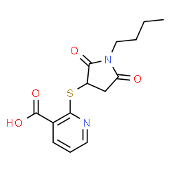 ChemSpider 2D Image | 2-[(1-Butyl-2,5-dioxo-3-pyrrolidinyl)sulfanyl]nicotinic acid | C14H16N2O4S