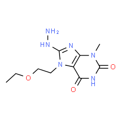 ChemSpider 2D Image | 7-(2-Ethoxyethyl)-8-hydrazino-3-methyl-3,7-dihydro-1H-purine-2,6-dione | C10H16N6O3