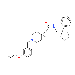 ChemSpider 2D Image | 6-[3-(2-Hydroxyethoxy)benzyl]-N-[(1-phenylcyclopentyl)methyl]-6-azaspiro[2.5]octane-1-carboxamide | C29H38N2O3