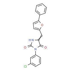ChemSpider 2D Image | 3-(3-Chlorophenyl)-5-[(5-phenyl-2-furyl)methylene]-2,4-imidazolidinedione | C20H13ClN2O3