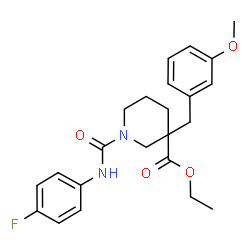 ChemSpider 2D Image | Ethyl 1-[(4-fluorophenyl)carbamoyl]-3-(3-methoxybenzyl)-3-piperidinecarboxylate | C23H27FN2O4