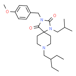ChemSpider 2D Image | 8-(2-Ethylbutyl)-1-isobutyl-3-(4-methoxybenzyl)-1,3,8-triazaspiro[4.5]decane-2,4-dione | C25H39N3O3