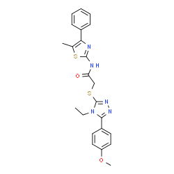 ChemSpider 2D Image | 2-{[4-ethyl-5-(4-methoxyphenyl)-1,2,4-triazol-3-yl]sulfanyl}-N-(5-methyl-4-phenyl-1,3-thiazol-2-yl)acetamide | C23H23N5O2S2