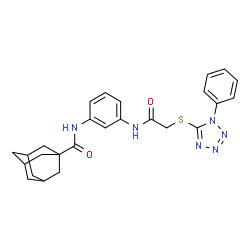 ChemSpider 2D Image | N-[3-({[(1-Phenyl-1H-tetrazol-5-yl)sulfanyl]acetyl}amino)phenyl]-1-adamantanecarboxamide | C26H28N6O2S