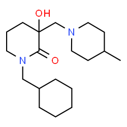 ChemSpider 2D Image | 1-(Cyclohexylmethyl)-3-hydroxy-3-[(4-methyl-1-piperidinyl)methyl]-2-piperidinone | C19H34N2O2