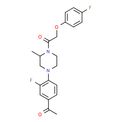 ChemSpider 2D Image | 1-[4-(4-Acetyl-2-fluorophenyl)-2-methyl-1-piperazinyl]-2-(4-fluorophenoxy)ethanone | C21H22F2N2O3