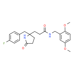ChemSpider 2D Image | N-(2,5-Dimethoxybenzyl)-3-[2-(4-fluorobenzyl)-5-oxo-2-pyrrolidinyl]propanamide | C23H27FN2O4