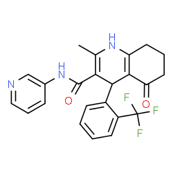 ChemSpider 2D Image | 2-Methyl-5-oxo-N-(3-pyridinyl)-4-[2-(trifluoromethyl)phenyl]-1,4,5,6,7,8-hexahydro-3-quinolinecarboxamide | C23H20F3N3O2
