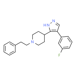 ChemSpider 2D Image | 4-[4-(3-Fluorophenyl)-1H-pyrazol-5-yl]-1-(2-phenylethyl)piperidine | C22H24FN3