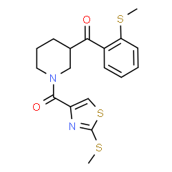 ChemSpider 2D Image | {3-[2-(Methylsulfanyl)benzoyl]-1-piperidinyl}[2-(methylsulfanyl)-1,3-thiazol-4-yl]methanone | C18H20N2O2S3