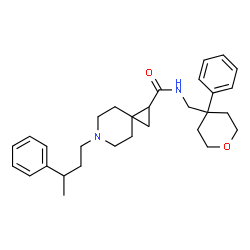 ChemSpider 2D Image | 6-(3-Phenylbutyl)-N-[(4-phenyltetrahydro-2H-pyran-4-yl)methyl]-6-azaspiro[2.5]octane-1-carboxamide | C30H40N2O2