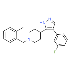 ChemSpider 2D Image | 4-[4-(3-Fluorophenyl)-1H-pyrazol-5-yl]-1-(2-methylbenzyl)piperidine | C22H24FN3