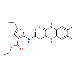ChemSpider 2D Image | Ethyl 2-{[(6,7-dimethyl-3-oxo-1,2,3,4-tetrahydro-2-quinoxalinyl)acetyl]amino}-5-ethyl-3-thiophenecarboxylate | C21H25N3O4S