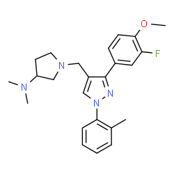 ChemSpider 2D Image | 1-{[3-(3-Fluoro-4-methoxyphenyl)-1-(2-methylphenyl)-1H-pyrazol-4-yl]methyl}-N,N-dimethyl-3-pyrrolidinamine | C24H29FN4O