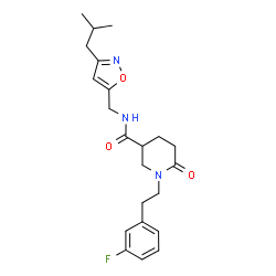 ChemSpider 2D Image | 1-[2-(3-Fluorophenyl)ethyl]-N-[(3-isobutyl-1,2-oxazol-5-yl)methyl]-6-oxo-3-piperidinecarboxamide | C22H28FN3O3
