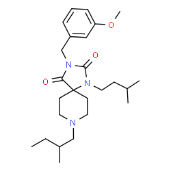 ChemSpider 2D Image | 3-(3-Methoxybenzyl)-8-(2-methylbutyl)-1-(3-methylbutyl)-1,3,8-triazaspiro[4.5]decane-2,4-dione | C25H39N3O3