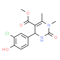 ChemSpider 2D Image | Methyl 4-(3-chloro-4-hydroxyphenyl)-1,6-dimethyl-2-oxo-1,2,3,4-tetrahydro-5-pyrimidinecarboxylate | C14H15ClN2O4