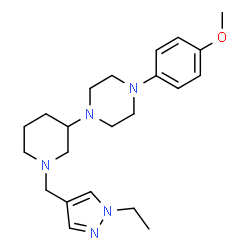 ChemSpider 2D Image | 1-{1-[(1-Ethyl-1H-pyrazol-4-yl)methyl]-3-piperidinyl}-4-(4-methoxyphenyl)piperazine | C22H33N5O