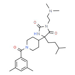 ChemSpider 2D Image | 3-[2-(Dimethylamino)ethyl]-5-[1-(3,5-dimethylbenzoyl)-4-piperidinyl]-5-(3-methylbutyl)-2,4-imidazolidinedione | C26H40N4O3