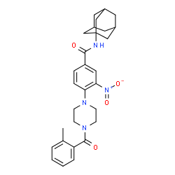 ChemSpider 2D Image | N-(Adamantan-1-yl)-4-[4-(2-methylbenzoyl)-1-piperazinyl]-3-nitrobenzamide | C29H34N4O4