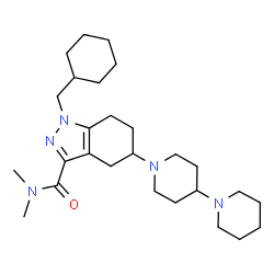 ChemSpider 2D Image | 5-(1,4'-Bipiperidin-1'-yl)-1-(cyclohexylmethyl)-N,N-dimethyl-4,5,6,7-tetrahydro-1H-indazole-3-carboxamide | C27H45N5O