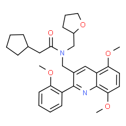 ChemSpider 2D Image | 2-Cyclopentyl-N-{[5,8-dimethoxy-2-(2-methoxyphenyl)-3-quinolinyl]methyl}-N-(tetrahydro-2-furanylmethyl)acetamide | C31H38N2O5