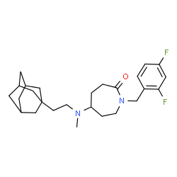 ChemSpider 2D Image | 5-{[2-(Adamantan-1-yl)ethyl](methyl)amino}-1-(2,4-difluorobenzyl)-2-azepanone | C26H36F2N2O