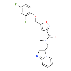 ChemSpider 2D Image | 5-[(2,4-Difluorophenoxy)methyl]-N-(imidazo[1,2-a]pyridin-3-ylmethyl)-N-methyl-1,2-oxazole-3-carboxamide | C20H16F2N4O3
