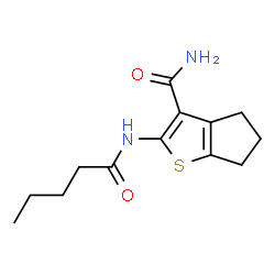 ChemSpider 2D Image | 2-(Pentanoylamino)-5,6-dihydro-4H-cyclopenta[b]thiophene-3-carboxamide | C13H18N2O2S