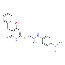 ChemSpider 2D Image | 2-[(5-benzyl-4-hydroxy-6-oxo-3H-pyrimidin-2-yl)sulfanyl]-N-(4-nitrophenyl)acetamide | C19H16N4O5S