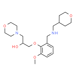ChemSpider 2D Image | 1-(2-Methoxy-6-{[(tetrahydro-2H-pyran-4-ylmethyl)amino]methyl}phenoxy)-3-(4-morpholinyl)-2-propanol | C21H34N2O5