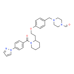 ChemSpider 2D Image | 4-[4-(2-{1-[4-(1H-Pyrazol-1-yl)benzoyl]-2-piperidinyl}ethoxy)benzyl]-1-piperazinecarbaldehyde | C29H35N5O3