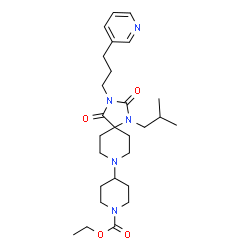 ChemSpider 2D Image | Ethyl 4-{1-isobutyl-2,4-dioxo-3-[3-(3-pyridinyl)propyl]-1,3,8-triazaspiro[4.5]dec-8-yl}-1-piperidinecarboxylate | C27H41N5O4
