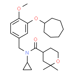 ChemSpider 2D Image | N-[3-(Cycloheptyloxy)-4-methoxybenzyl]-N-cyclopropyl-2,2-dimethyltetrahydro-2H-pyran-4-carboxamide | C26H39NO4