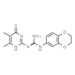 ChemSpider 2D Image | 1-(2,3-Dihydro-1,4-benzodioxin-6-yl)-2-(5,6-dimethyl-4-oxo-1,4-dihydro-2-pyrimidinyl)guanidine | C15H17N5O3