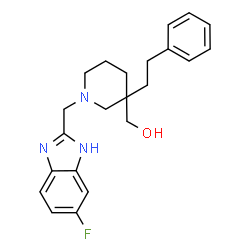ChemSpider 2D Image | {1-[(5-Fluoro-1H-benzimidazol-2-yl)methyl]-3-(2-phenylethyl)-3-piperidinyl}methanol | C22H26FN3O