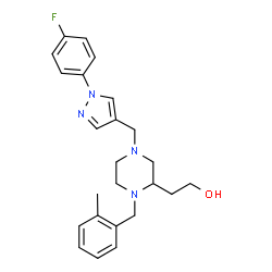 ChemSpider 2D Image | 2-[4-{[1-(4-Fluorophenyl)-1H-pyrazol-4-yl]methyl}-1-(2-methylbenzyl)-2-piperazinyl]ethanol | C24H29FN4O