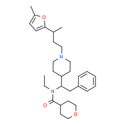 ChemSpider 2D Image | N-Ethyl-N-(1-{1-[3-(5-methyl-2-furyl)butyl]-4-piperidinyl}-2-phenylethyl)tetrahydro-2H-pyran-4-carboxamide | C30H44N2O3