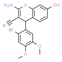 ChemSpider 2D Image | 2-Amino-4-(2-bromo-4,5-dimethoxyphenyl)-7-hydroxy-4H-chromene-3-carbonitrile | C18H15BrN2O4