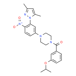 ChemSpider 2D Image | {4-[3-(3,5-Dimethyl-1H-pyrazol-1-yl)-4-nitrophenyl]-1-piperazinyl}(3-isopropoxyphenyl)methanone | C25H29N5O4