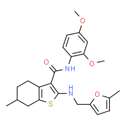 ChemSpider 2D Image | N-(2,4-Dimethoxyphenyl)-6-methyl-2-{[(5-methyl-2-furyl)methyl]amino}-4,5,6,7-tetrahydro-1-benzothiophene-3-carboxamide | C24H28N2O4S