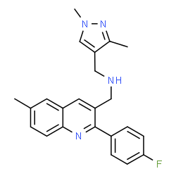 ChemSpider 2D Image | 1-(1,3-Dimethyl-1H-pyrazol-4-yl)-N-{[2-(4-fluorophenyl)-6-methyl-3-quinolinyl]methyl}methanamine | C23H23FN4