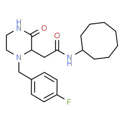 ChemSpider 2D Image | N-Cyclooctyl-2-[1-(4-fluorobenzyl)-3-oxo-2-piperazinyl]acetamide | C21H30FN3O2
