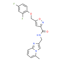 ChemSpider 2D Image | 5-[(2,4-Difluorophenoxy)methyl]-N-[(5-methylimidazo[1,2-a]pyridin-2-yl)methyl]-1,2-oxazole-3-carboxamide | C20H16F2N4O3