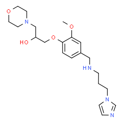 ChemSpider 2D Image | 1-[4-({[3-(1H-Imidazol-1-yl)propyl]amino}methyl)-2-methoxyphenoxy]-3-(4-morpholinyl)-2-propanol | C21H32N4O4