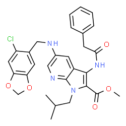 ChemSpider 2D Image | Methyl 5-{[(6-chloro-1,3-benzodioxol-5-yl)methyl]amino}-1-isobutyl-3-[(phenylacetyl)amino]-1H-pyrrolo[2,3-b]pyridine-2-carboxylate | C29H29ClN4O5
